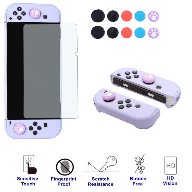 COMCOOL Dockable Case for Nintendo Switch Oled - [9 FT Military Grade Drop Protection] [with Tempered Glass Screen Protector and Thumb Grips] Cute Protective Cover for Nintendo Switch Oled - Purple - Image 4